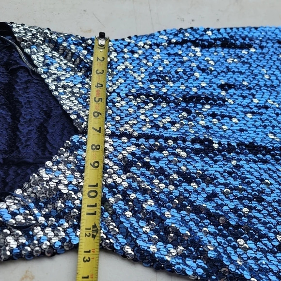 Cache Womens Sequin Blue Silver Maxi Formal Dress Prom Queen Slit Open Back Sz 4 - Picture 16 of 16